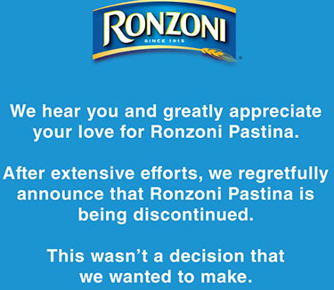 Ronzoni discontinues pastina